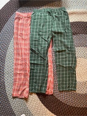 Pact Men's Plaid Lounge Pants - Green and Orange bundle
